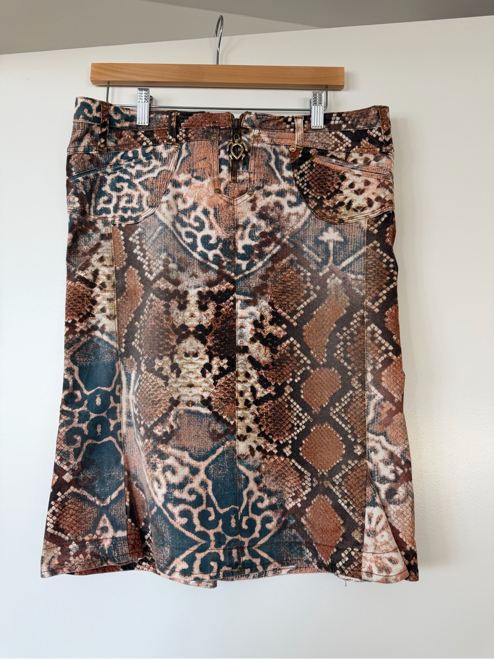 Just Cavalli Brown Snake-Print Midi Skirt